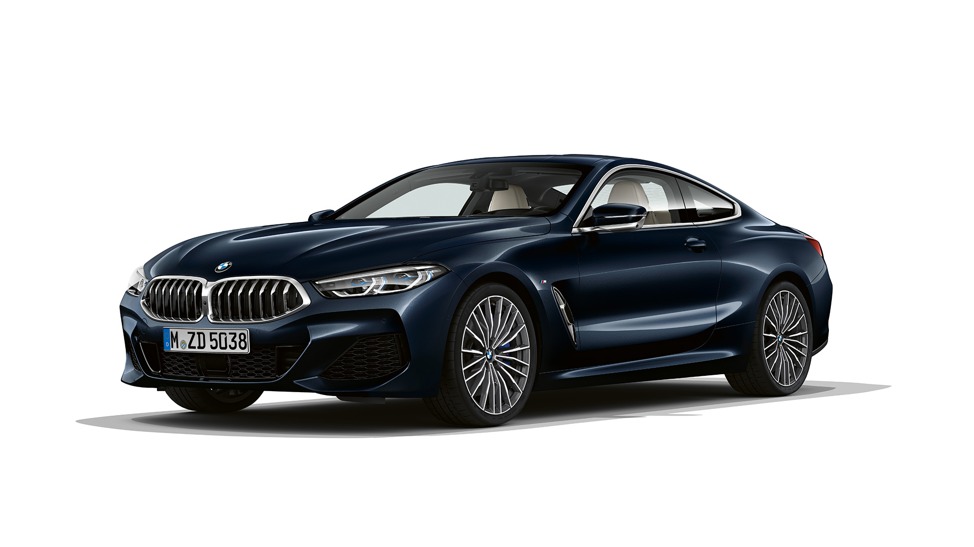 BMW 8 Series Coupé, Carbon Black metallic, three-quarter front view.