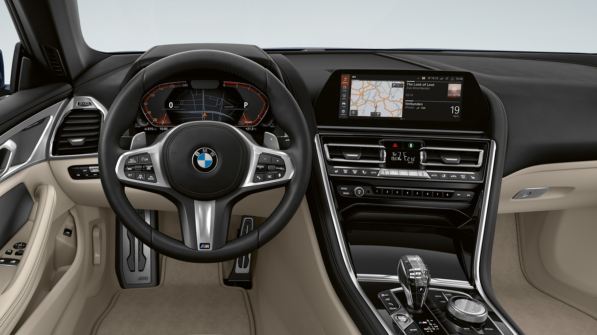 BMW 8 Series Coupé, Cockpit, M Leather steering wheel with Multifunction.