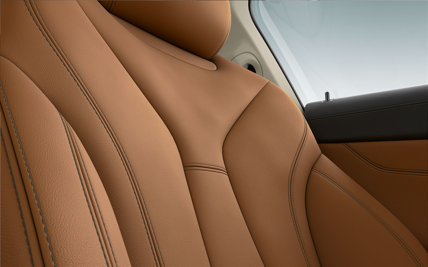 Close-up of the upholstery and stitching of the BMW 8 Series Coupé.